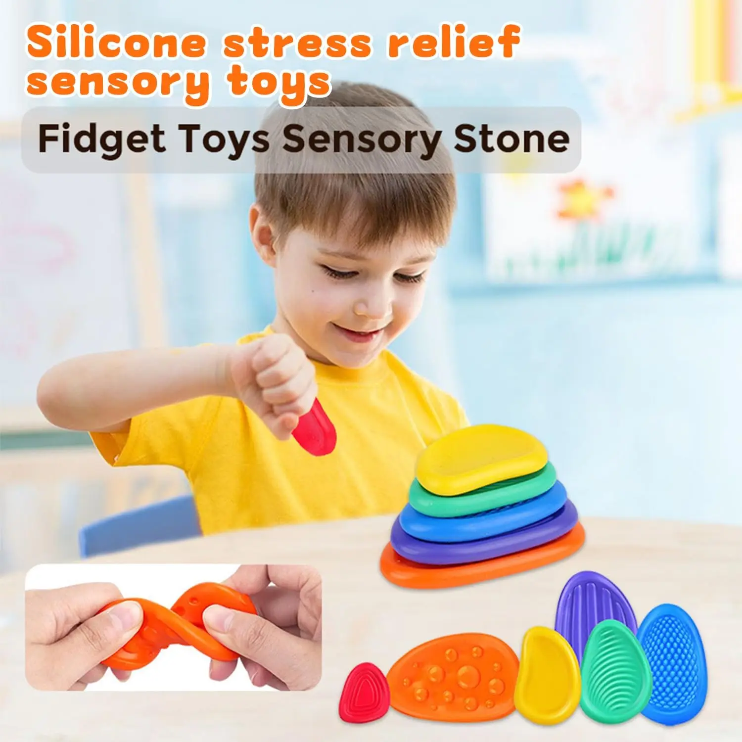 6 Packs Fidget Toys Sensory Stone for Kids,Fidget Stress Toys for Students Anxiety Relief - Sensory Toys for Kids with Autism