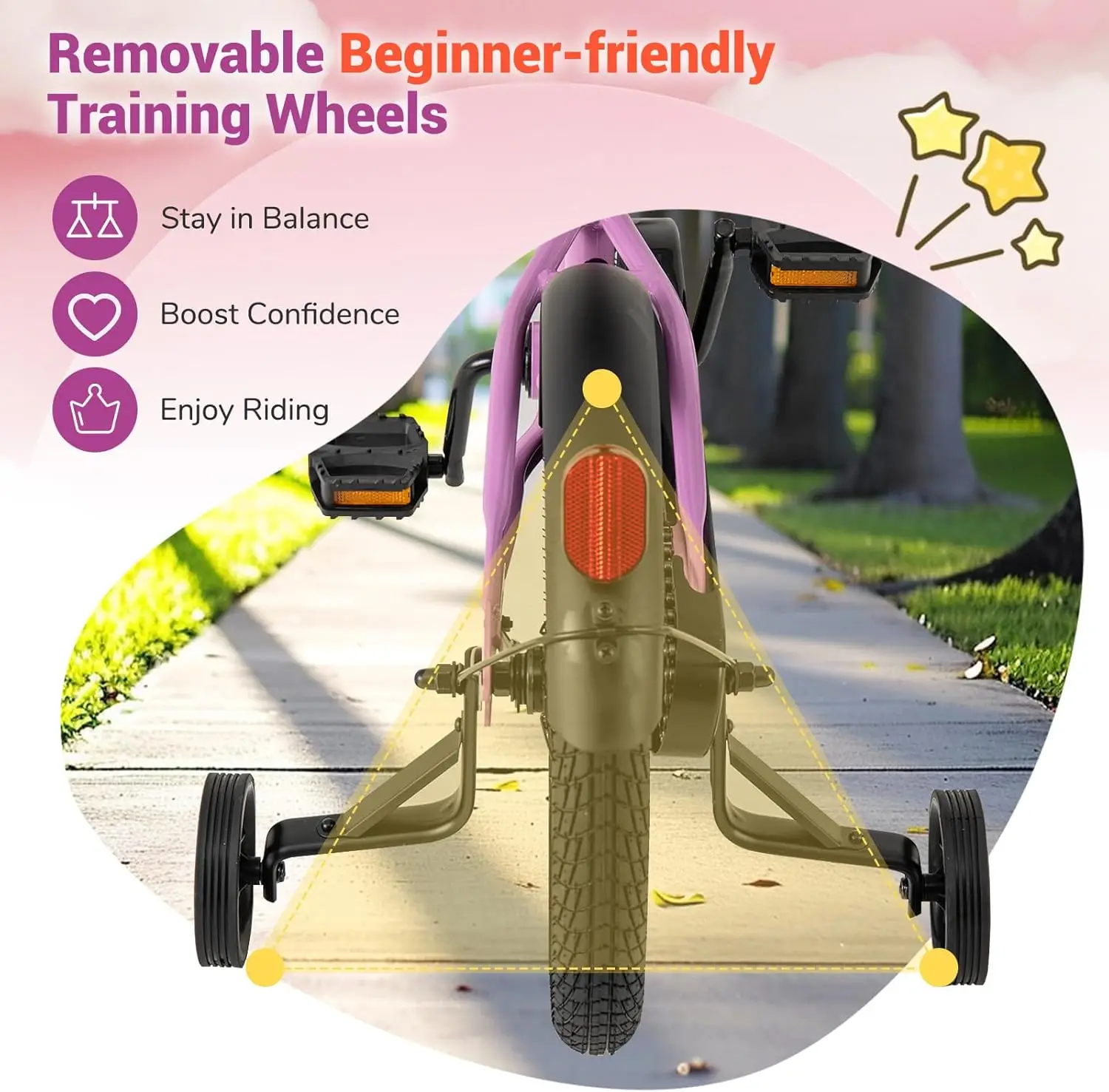 Vélo pour enfants 12/14/16/18 pouces, vélo pour enfants en bas âge avec roues d'entraînement, siège et guidon réglables, frein à main et frein de dessous de verre