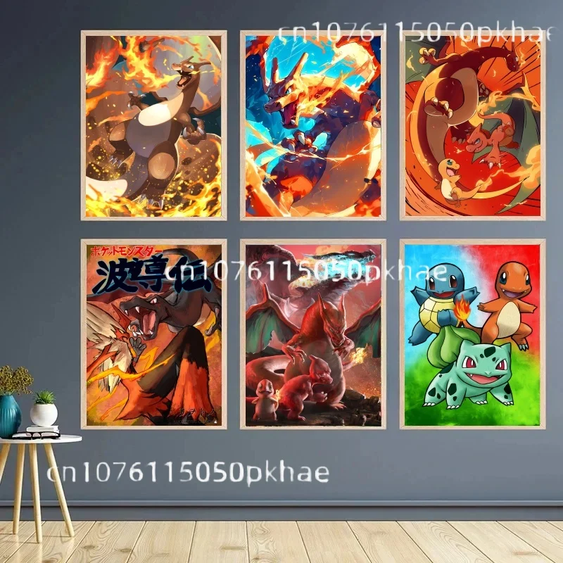

Pokemon Anime Figures Charizard Charmander Canvas Painting Anime Wall Art Prints Living Room Decor Posters Children Gift