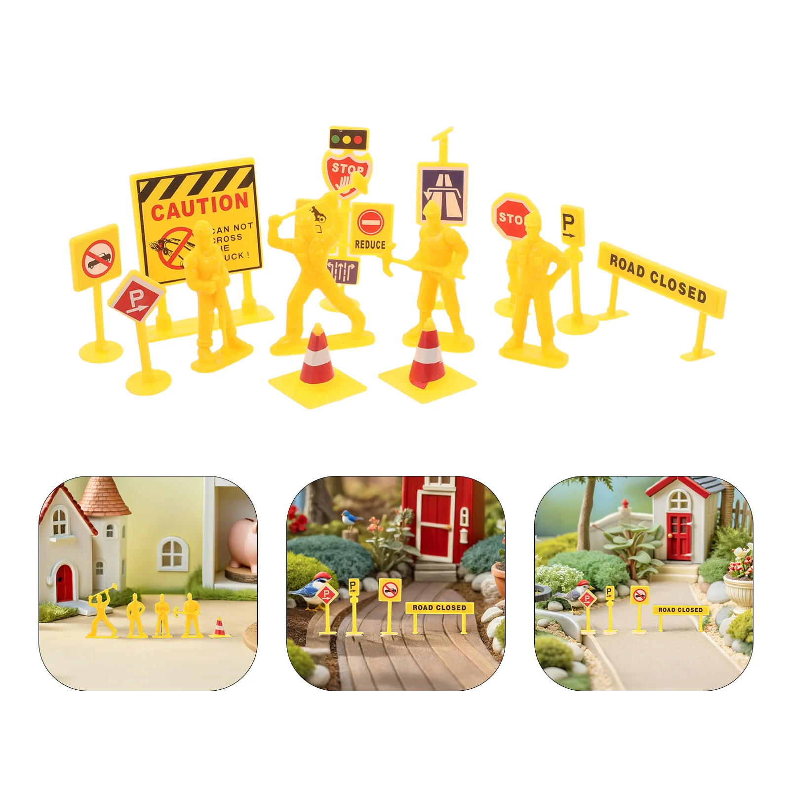 

84Pcs Miniature Traffic Sign Cones Construction Theme Birthday Party Favors Education Diorama Props Mini Road Cones