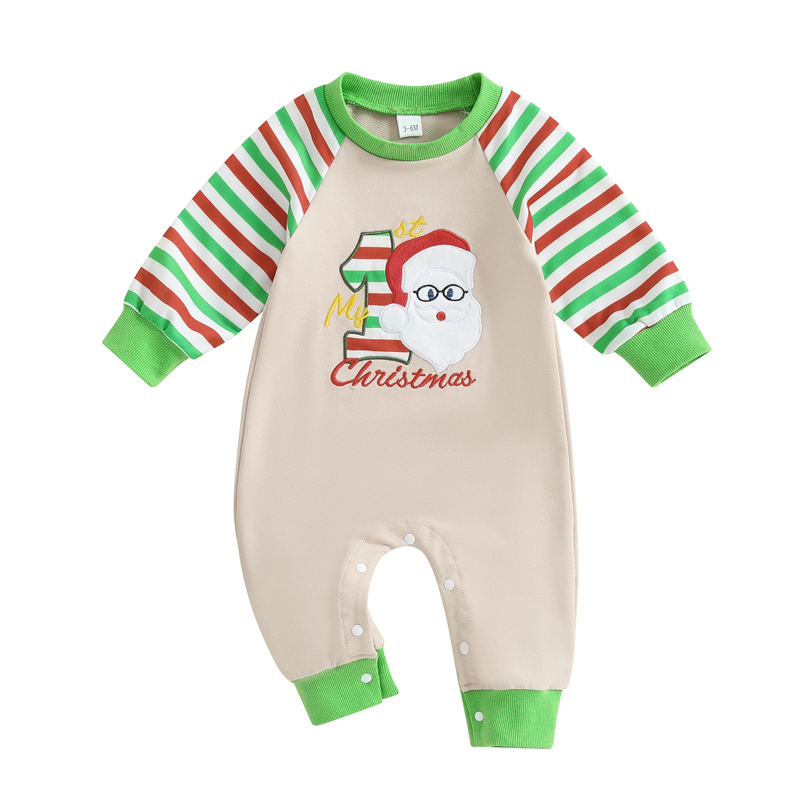 

Baby Boy Christmas Jumpsuit Long Sleeve Round Neck Santa Claus Embroidery Romper