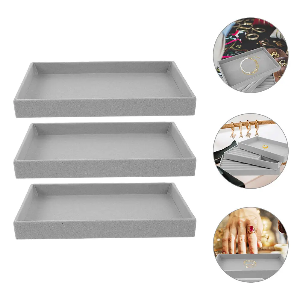 

3Pcs Jewelry Organizer Tray with Soft Lining Stackable Ring and Bracelet Display Holder for Drawer Nightstand Coffee Table