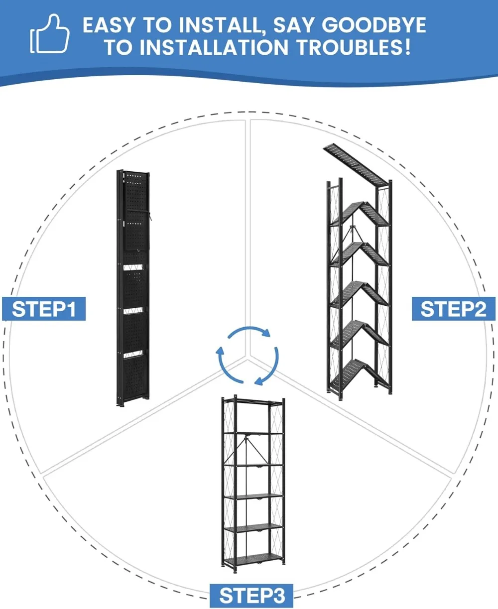 Estantería plegable de 73,6 pulgadas, estantería de Metal de 6 niveles, estantes altos para sala de estar, oficina y dormitorio, resistente