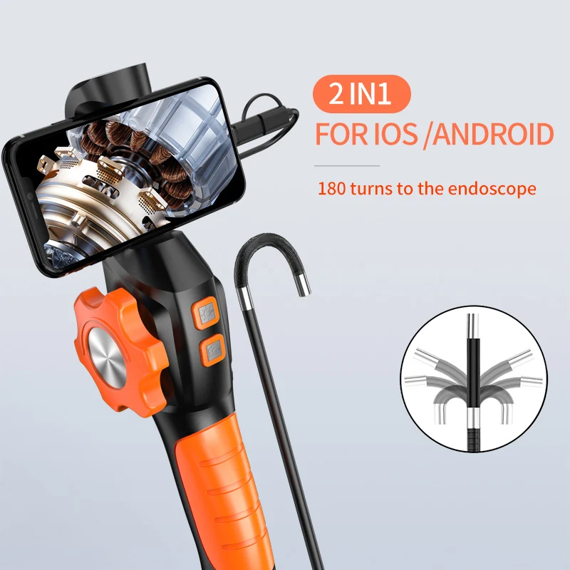 Two-Way Articulated Endoscope Inspection Camera with 6.4mm Tiny Lens 1080P HD Borescope Camera for Automotive Plumbing Car