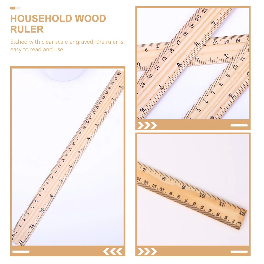 

12pcs Wooden Ruler 30cm Double Sided Scale Student Stationery Classroom Office Home Use Clear Scale
