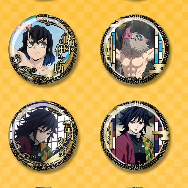 Hot 5.8cm Demonslayer Bar Blind Box Kamado Tanjiro Anime Keychain Carving Gold Badge Brooch Peripheral Friend Christmas Gift
