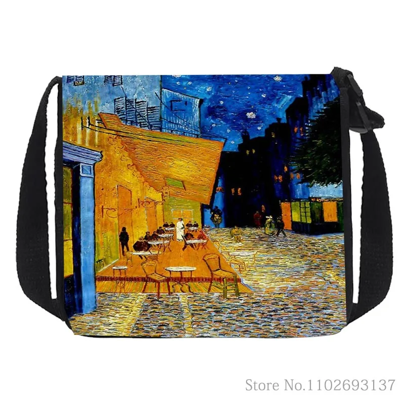 Art Print Van Gogh Oil Shoulder Bag New Linen Fabric Bag Messenger Bags Casual Foldable Girls Crossbody Bags