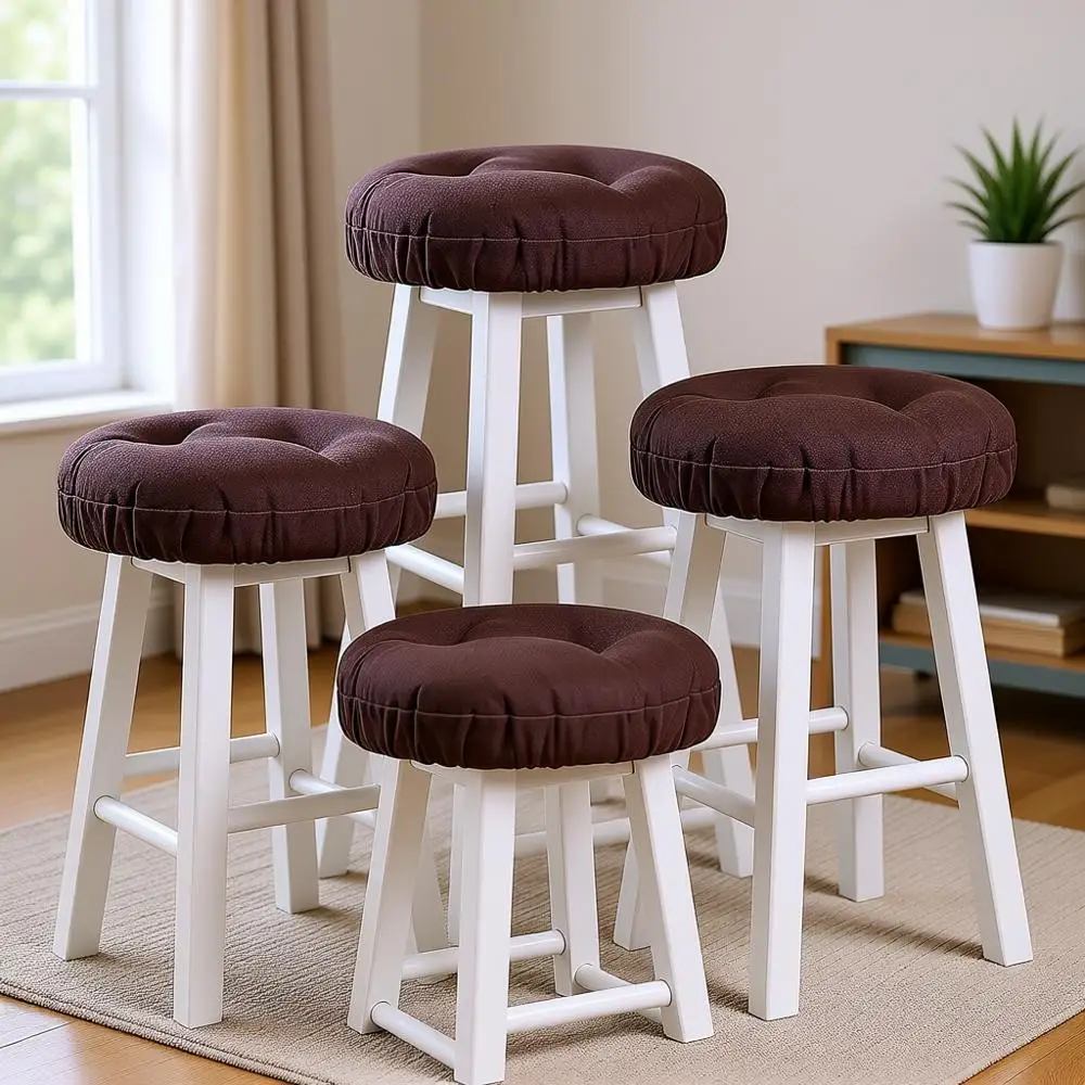 

Комплект из 4 круглых подушек для барных стульев с эластичными вставками, 12-дюймовые коричневые чехлы для сидений для комфорта и защиты от скольжения.