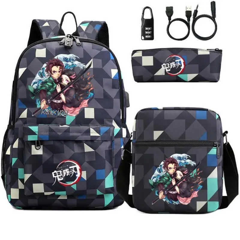 Hot Kamado Nezuko Demon Slayer Bookbag Kids Usb Anti-theft Lock Backpack Boys Girls School bags Daily Backpacks Mochilas Set