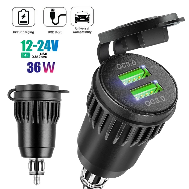 QC 3.0  car power socket dual usb plug charging car port Waterproof Power Outlet For Motorcycle Boat Marine Truck ATV