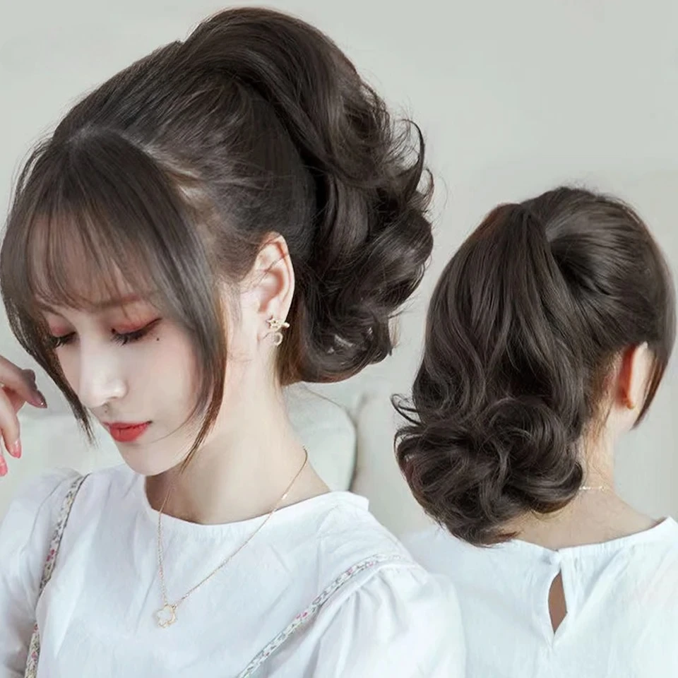 

10InchSynthetic Ponytail Claw Clip Ponytail Extensions Short Curly Ponytail Ladies Black Brown Hair Clip for Women