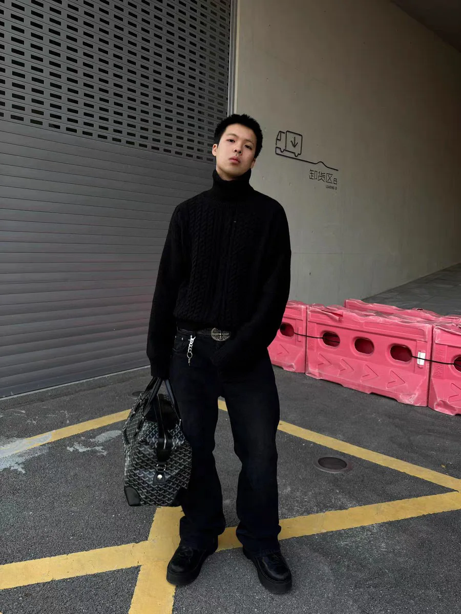 

Мужской свободный вязаный свитер Depred Rich второго поколения с высоким воротником, из смесовой хлопковой ткани, длинный рукав, теплый, с узором «дырочки»