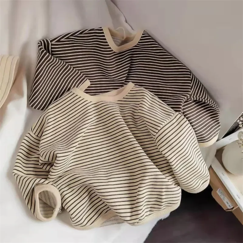 

Lawadka Cotton Children's Clothing Long Sleeve T-shirts Striped Baby Boy Girl Tops Casual Kids T-shirt Autumn Spring Tee 1-8T