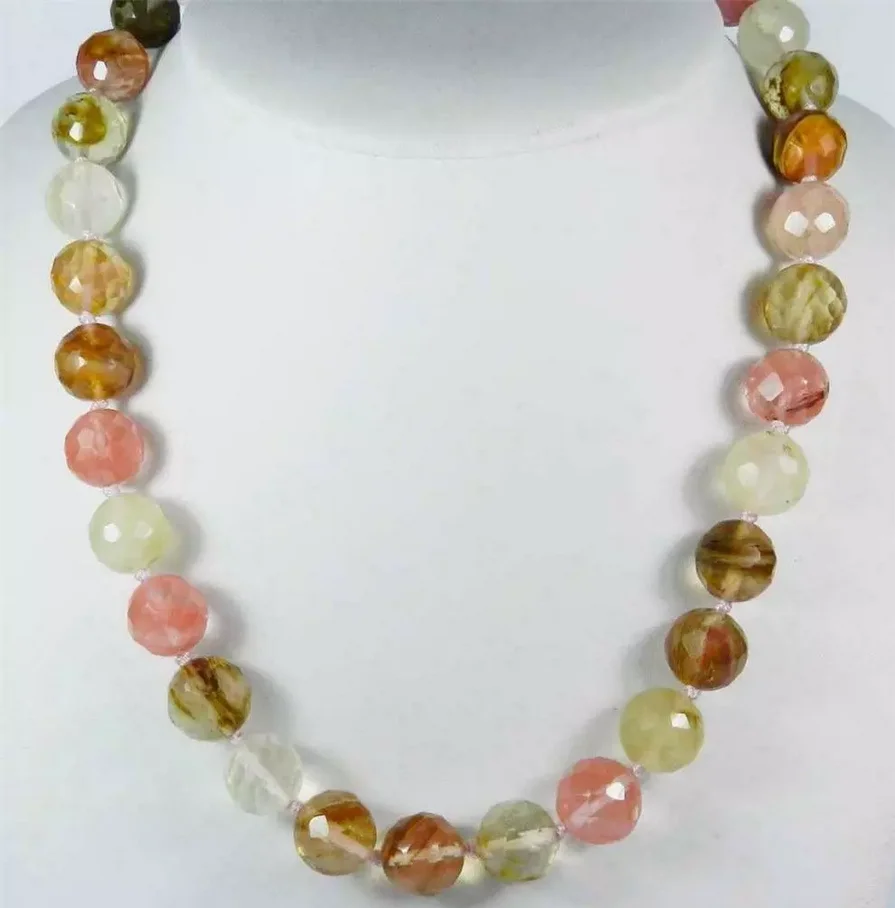 New Jewelry Necklace 10mm Faceted Multi-Color Watermelon Tourmaline Round Beads Gems Necklace 18