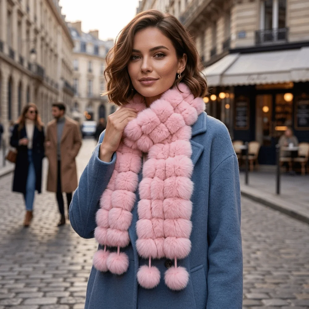 New Luxury Fur Rabbit Fur Scarf Double-Sided Thickened Fur Neckerchief Soft Warm Winter Scarf Muffler Winter Wear
