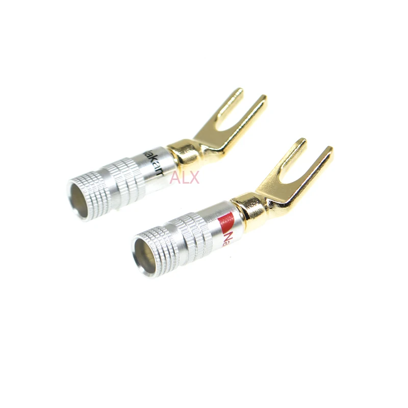 2Pcs Gold plated Y U Shape Banana Plug Audio Speaker Plugs Screw Fork Spade Cable Wire Connector for Binding Post