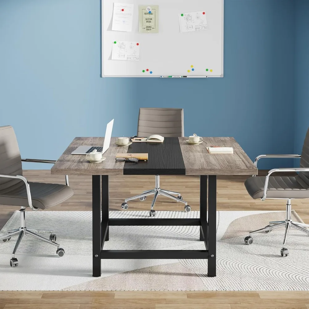 

Small Conference Room Table for 4 People, Rustic Square 39.4L X 39.4W X 29.52H Inches Wood Computer Desk for Home Off