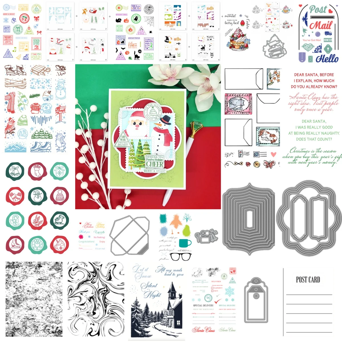 

Garland Postage Collage Country Road Clear Stamps Patisserie Cutting Dies Stencil for DIY 2025 Making Card Christmas Holiday