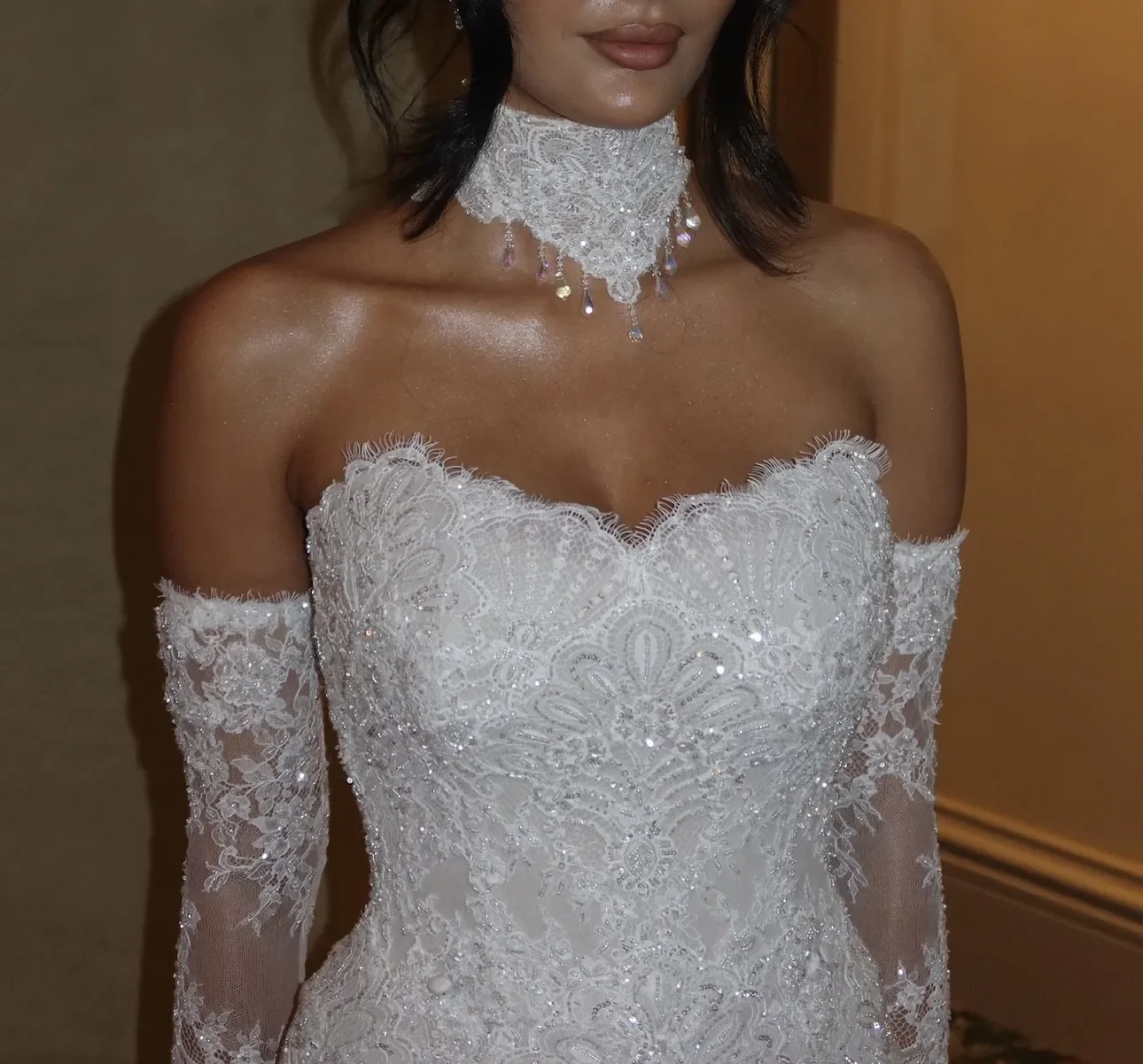 Romantic Sweetheart Lace Mermaid Wedding Dress Strapless Sheath Decoration Bridal Dress Detachable Tail Vest Customized image 5