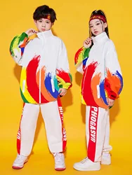 Boys Hip Hop Rainbow Graffiti Jacket Street Dance Pants Girls K-pop Coat Clothes Sets  Kids Streetwear Child Jazz School Unifoms