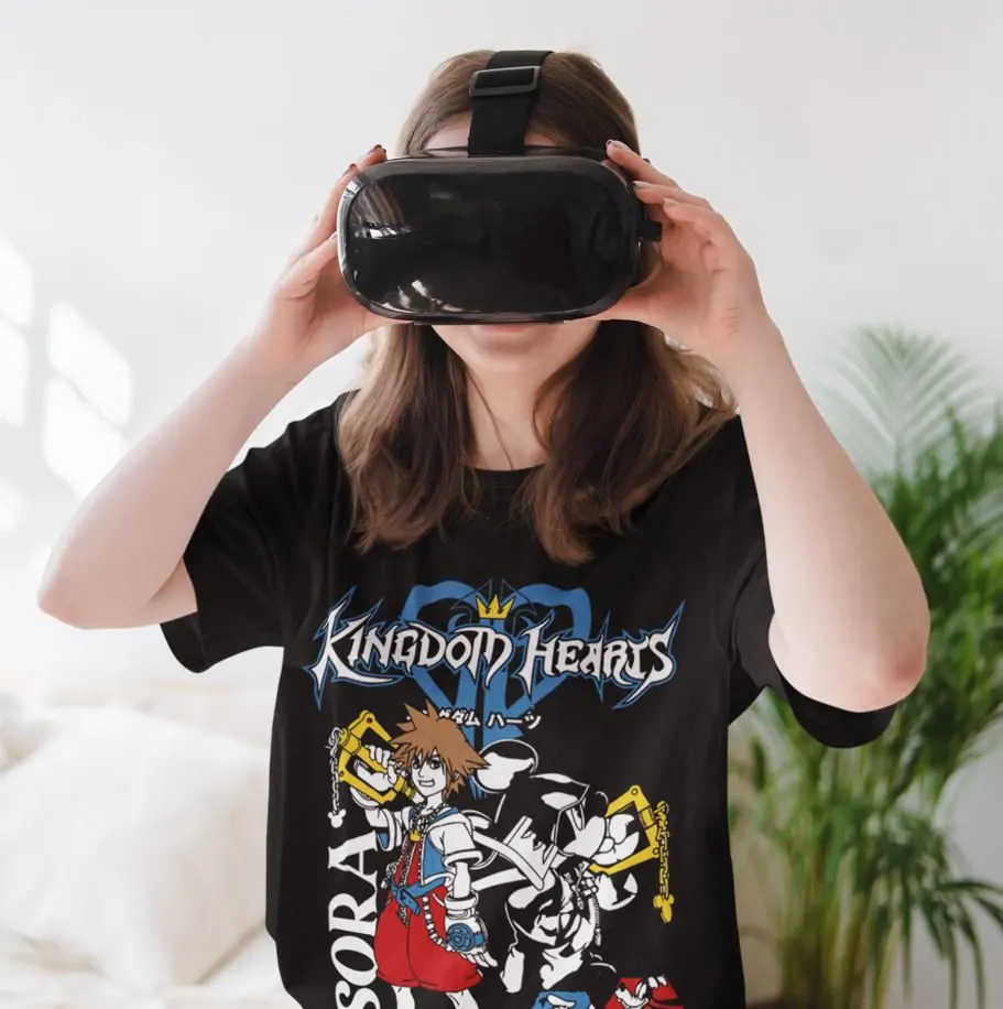 Men Kingdom Hearts Sora T-shirt Anime Game Graphic Print Oversized Short Sleeve Tee Vintage Gaming Fan Streetwear T-shirts