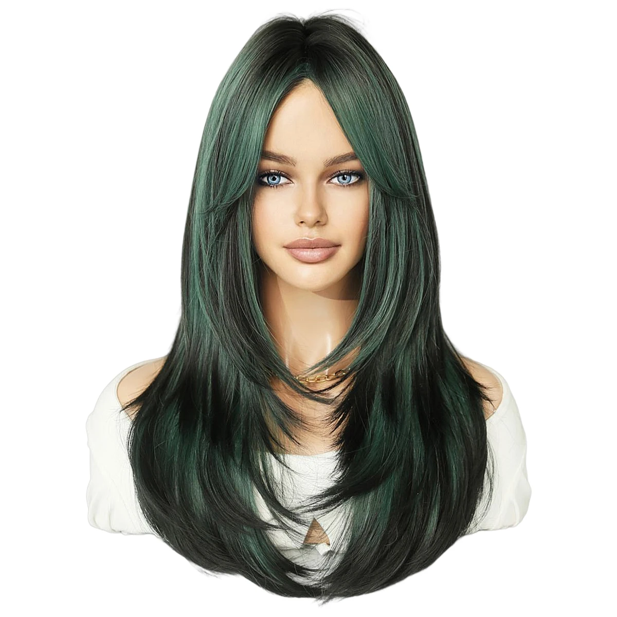 NAMM Fluffy Lavender Synthetic Green Wigs for Women Daily Cosplay New Trend Middle Part Wavy Green Hair Wig Heat Resistant Fiber