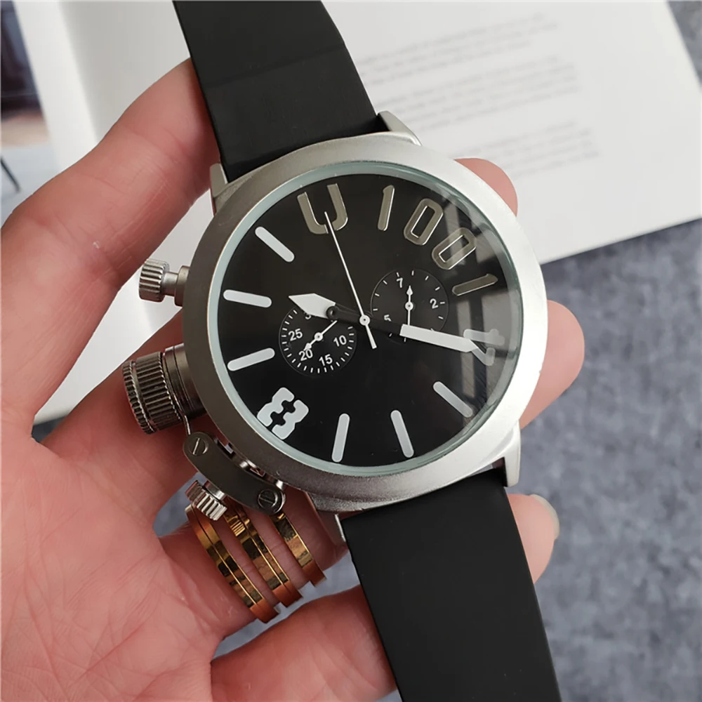 

High quality automatic mechanical Rubber with black silver case Orange Blue Yellow Grey Classic u Men's Large dial casual watch