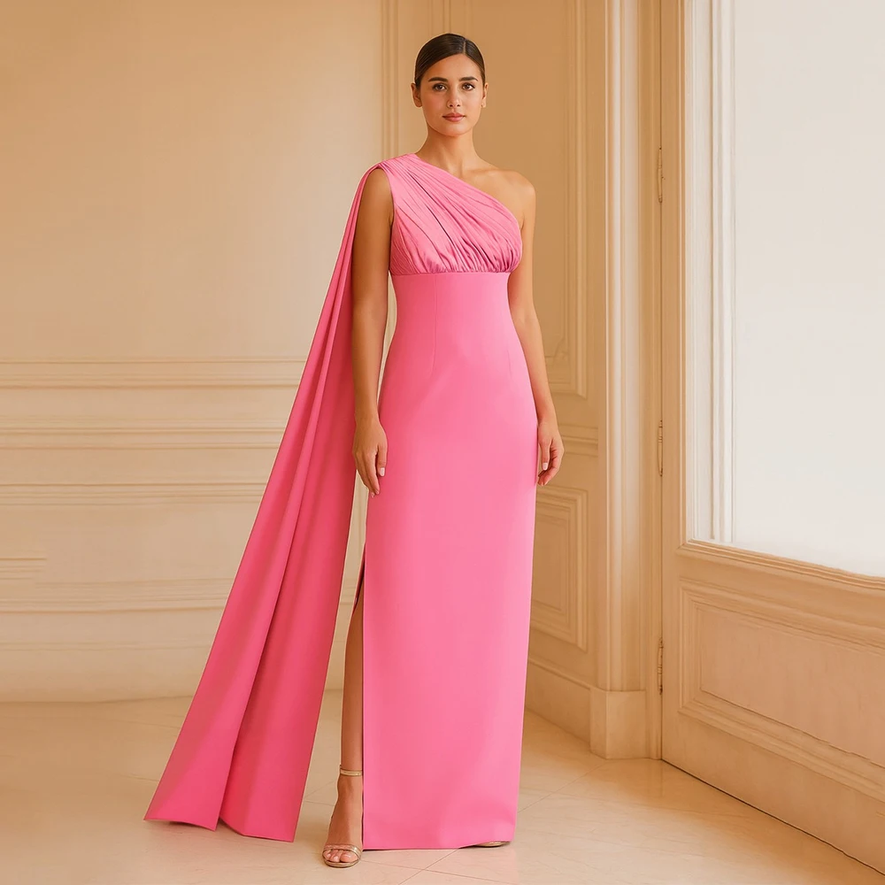 

Elegant Wedding Guest Dresses for Women One Shoulder Column Evening Gowns Long Draped Sleeveless Side Slit Formal Party Dress