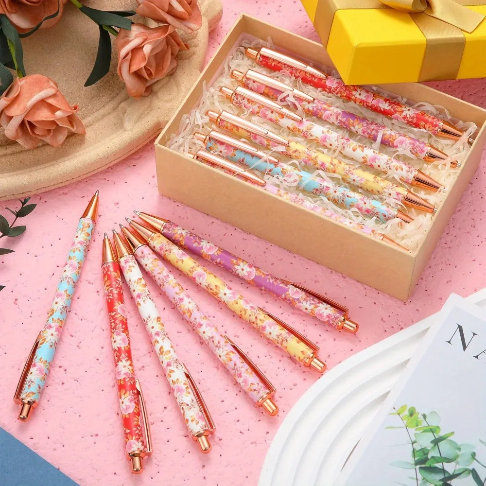 6 Stück kreative schöne Blumenstifte Goldpulver Presse Kugelschreiber Büro Schreiben zum Versenden von Lehrern Freundinnen Geschenk – Detail 2