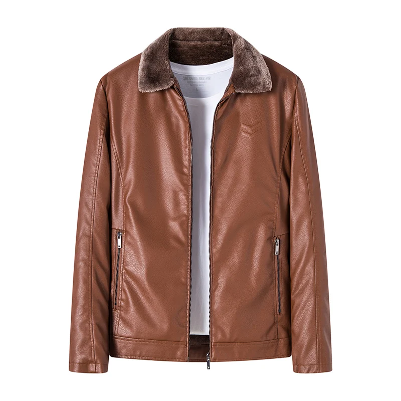 

Fashion Faux Fur Collar Windproof Warm Coat Casual Business Lapel Leather Top Men's Thick PU Leather Jacket Winter Men's Jacket