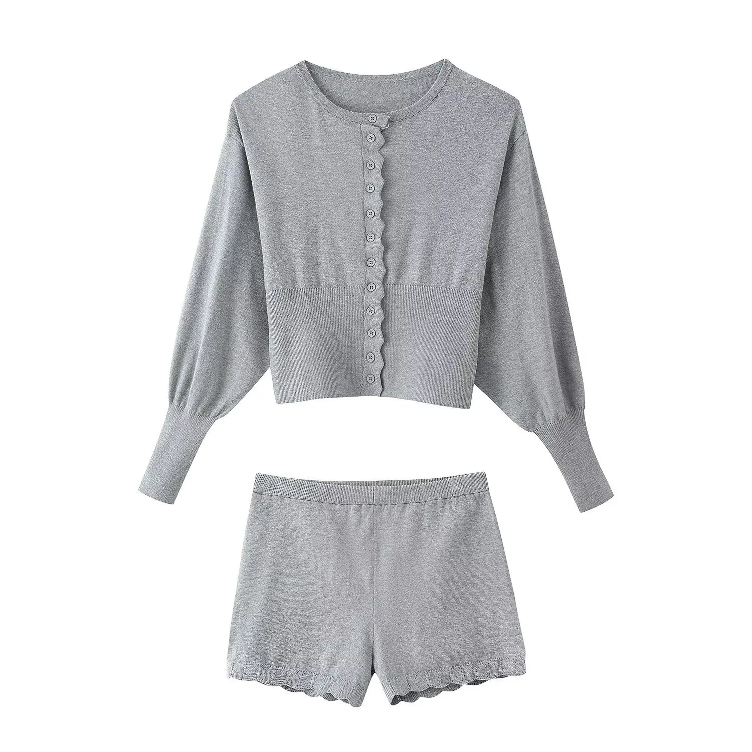 Knit Cardigan Shorts Matching Set Women Fashion Two Piece Sets Spring Summer