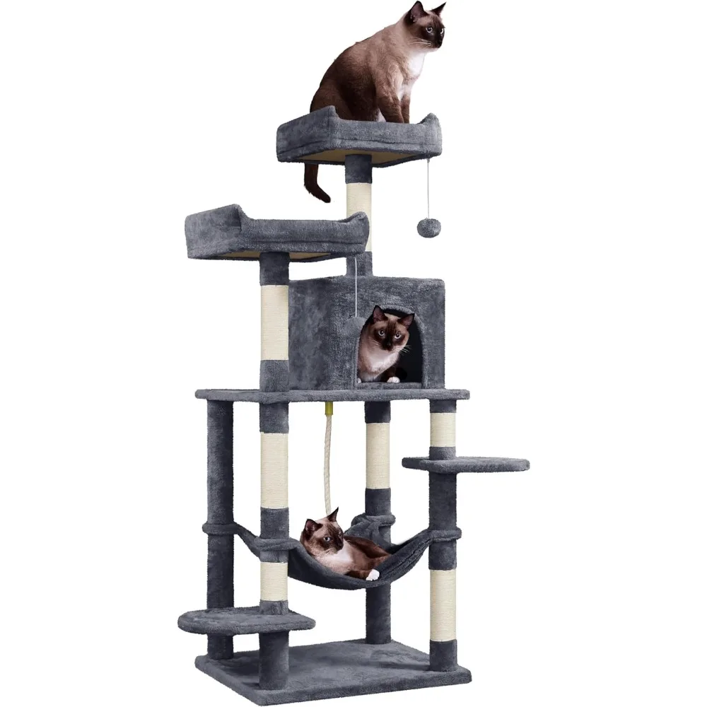 

Yaheetech 59in Cat Tree Large Cat Tower with Scratching Posts, Pet Play House Climber Activity Center with Condo and Anti-Dump D