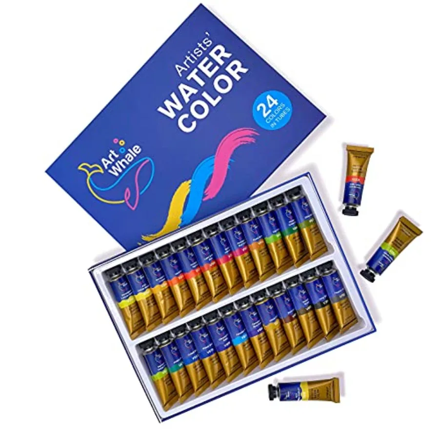 

Watercolor Paint Set 24 Colors 15ml Tubes, High-Pigment Watercolors, Smooth Blending and Transparency, Portable and Leakproof,