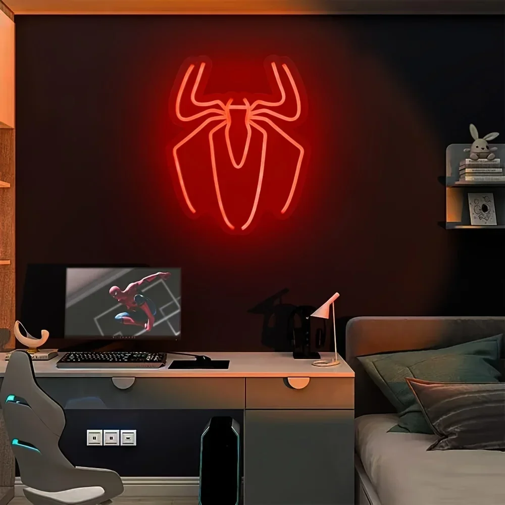 Spider Anime Neon Sign Led Light Up Sign,Neon Signs For Game Room Man Cave Bar Kids Bedroom Wall Decor Fun Birthday Gift
