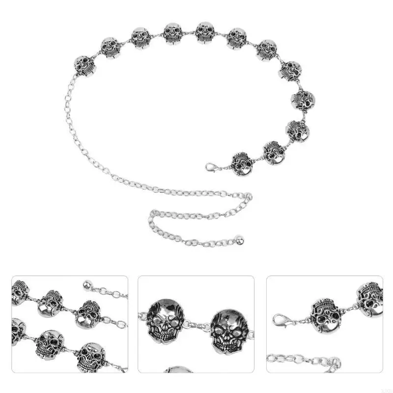 معدني الجمجمة رئيس حزام على شكل سلسلة قابل للتعديل الشرير الخصر سلسلة تنورة السراويل حزام 2000s الخصر مجوهرات اكسسوارات #5