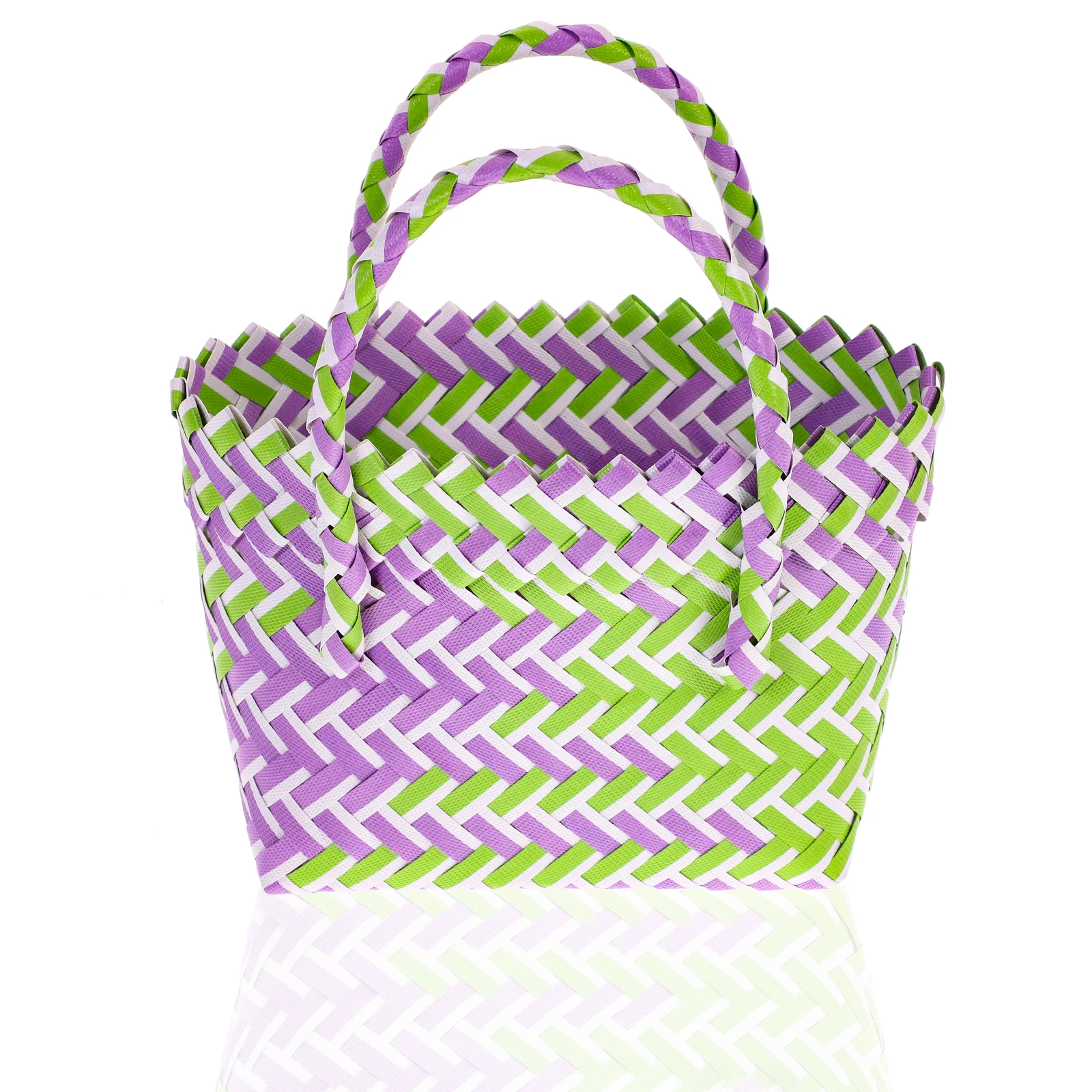 

Colored Woven Storage Basket Portable Tote Bag Multi-Functional Picnic Beach Grocery Shopping Basket for Fruit Vegetable