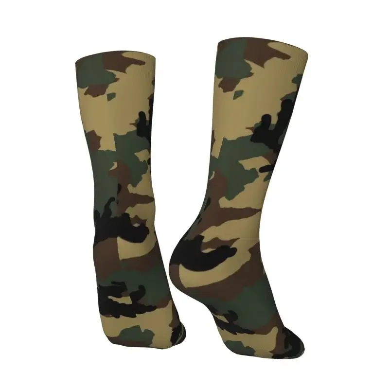 Woodland Camo kaus kaki pria wanita, model kamuflase tentara militer lucu, kaus kaki gila musim panas musim gugur dan dingin