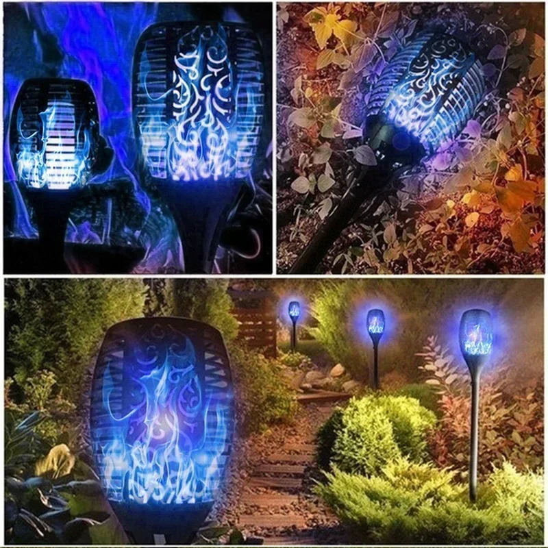 Impermeável Solar Flame Torch Lights, Flickering Light, lâmpadas de assoalho, decoração do jardim ao ar livre, caminho do gramado, quintal, pátio, 6Pcs, 12LED