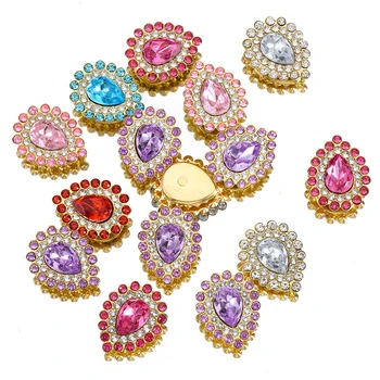 20 Stück Glas-Wassertropfen-Strassperlen, lose Perlen, goldene Krallenbasis, 16 x 20 mm, Kristall-Perlen zum Aufnähen, passend für Handarbeiten, Schmuck, Kleid