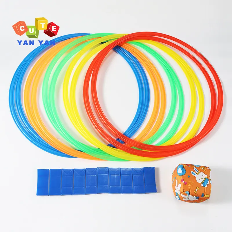 Outdoor Kids Funny Physical Training Sport Toys Lattice Jump Ring Set Game with 10 Hoops 10 Connectors for Park Play Boys Girls