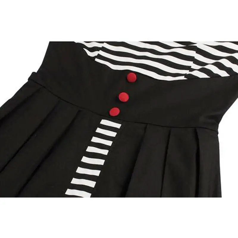 فستان عتيق بأكمام قصيرة أسود أبيض مخطط علوي س الرقبة سستة الظهر تي شيرت فساتين ألف خط الأحمر تقسم هيم ميدي التنانير غير رسمية