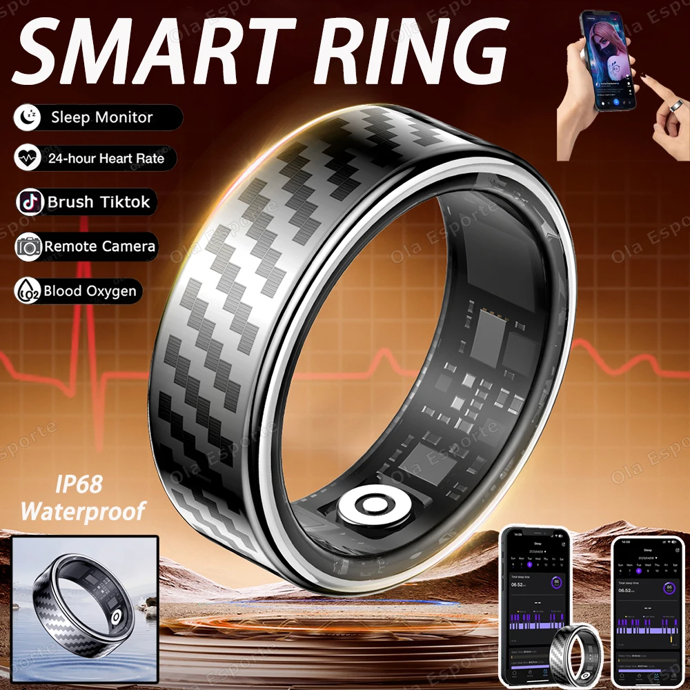 حلقة ذكية جديدة مع علبة شحن أو شحن مغناطيسي، معدل ضربات القلب والأكسجين في الدم، 5ATM مقاومة للماء لهاتف Android iOS