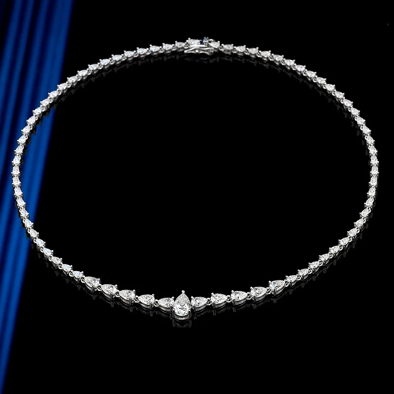 1.5CT Pear Moissanite Tennis Necklace for Women Gradient Waterdrop Diamond Riviera Necklaces Sterling Silver 925 Luxury Jewelry - view 2