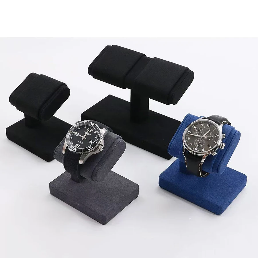 Black Velvet Watch Display Stand Single & Dual Watch Holder Anti-Scratch Jewelry Organizer for Retail Home Showcase image 5