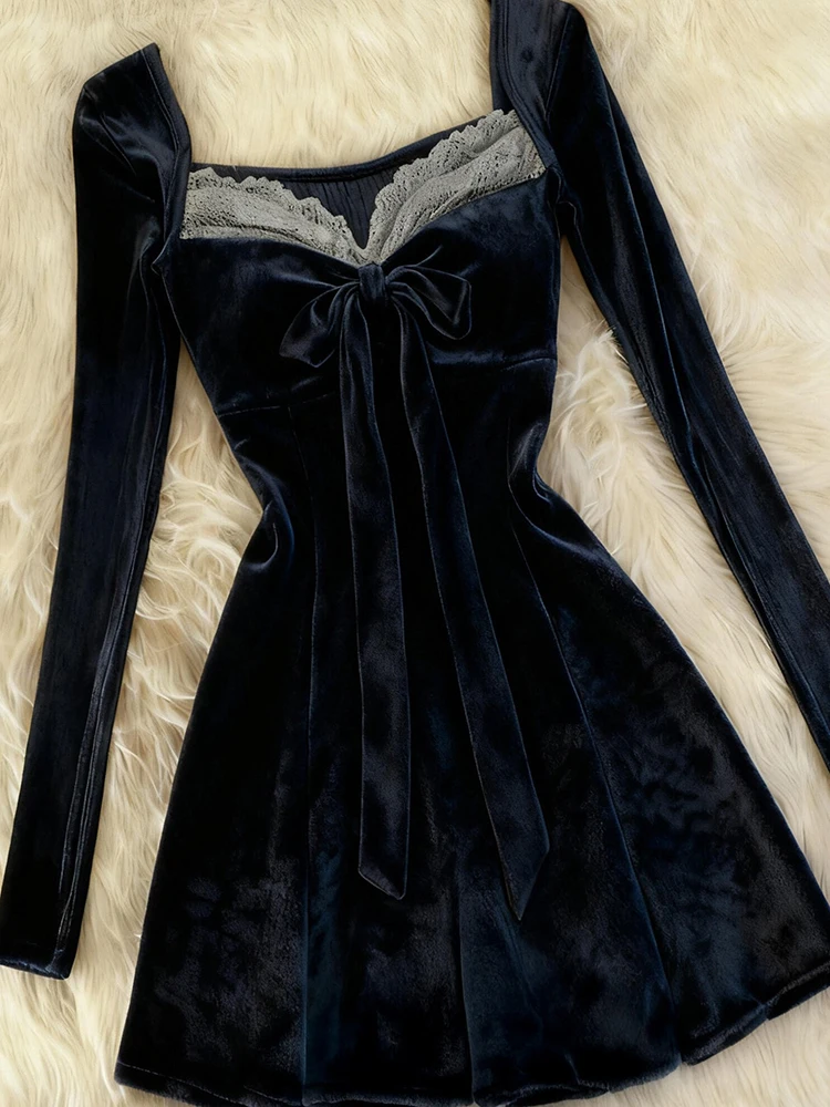 Długa spódnica Ele Deep Blue Lace Sve Dr ort, wyszczuplająca, damska, oryginalny projekt, sezon jesienny, mieszanka bawełny, A-Li...