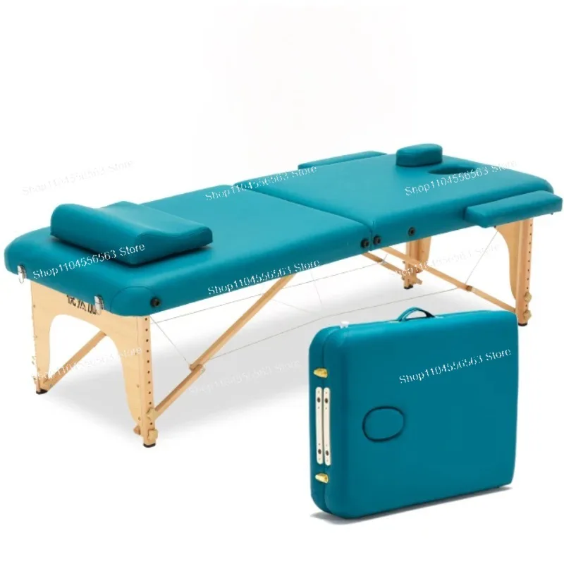 Solid Wood Massage Bed – Folding Portable Physiotherapy Bed for Fire Therapy Moxibustion, Eyelash Embroidery Beauty Bed