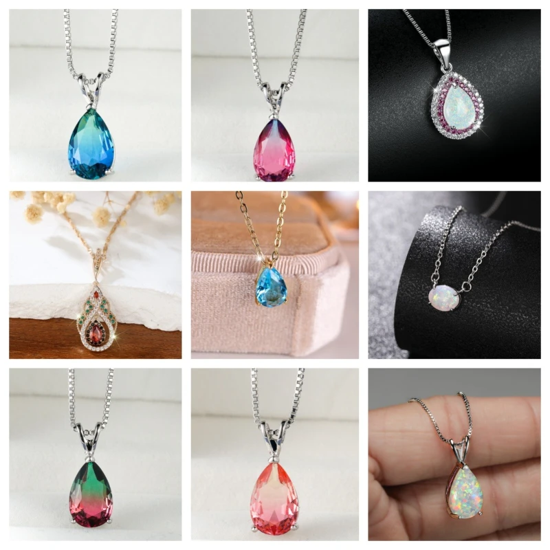 Blue and White Australian Treasure Water Droplet Necklace, Women's High-end Personality, Fashionable and Elegant Accessories