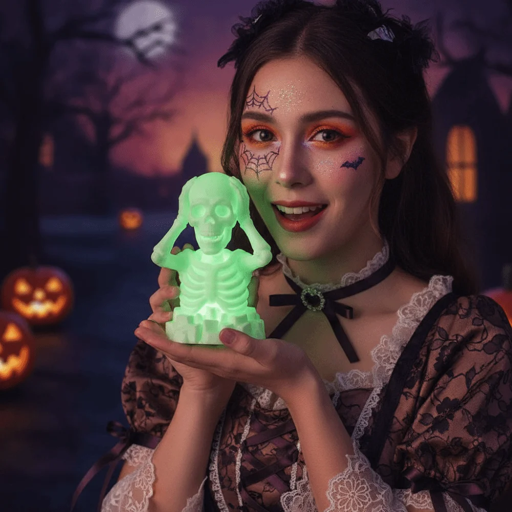 Compact Halloween Skeleton Figurine Creative Novelty Luminous Tabletop Statue Miniature Durable 3D Printed Skull Nightstand