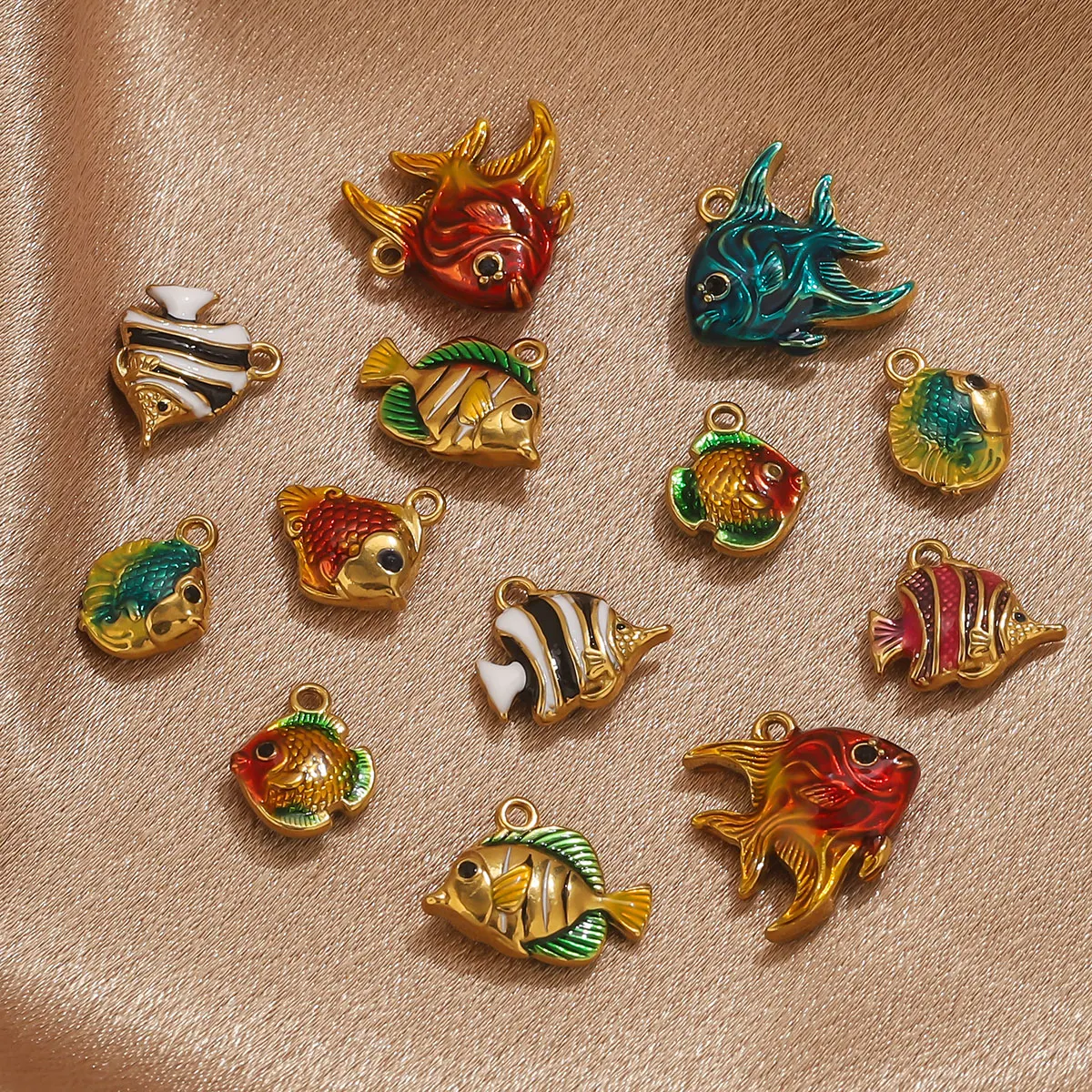 4pcs Stainless Steel Enamel Ocean Fish Charm PVD Gold-plated DIY Necklace Bracelet Jewelry Making Material Accessories Wholesale view 5