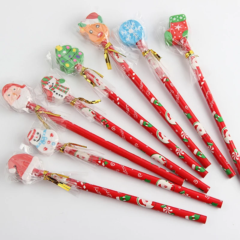 12pcs Christmas Theme Pencils Merry Christmas Pencils Eraser Topper Pencils Christmas Party Favor Wooden Xmas Pencils Random